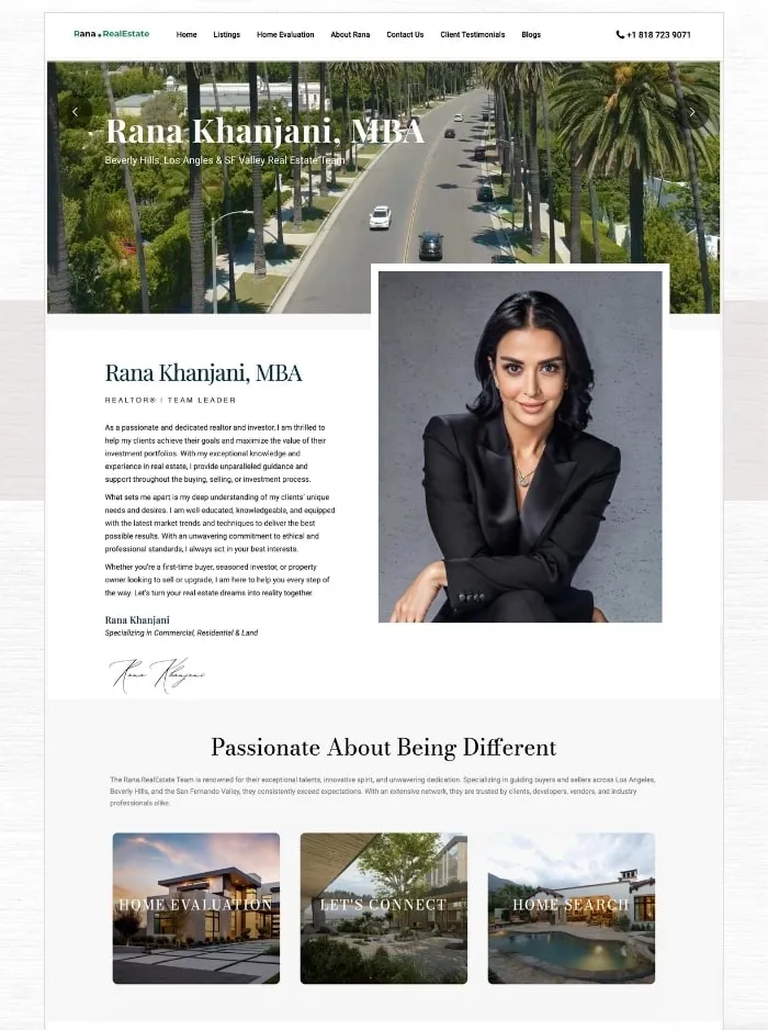 Agent profile page for Rana Khanjani, MBA, with her bio and portrait