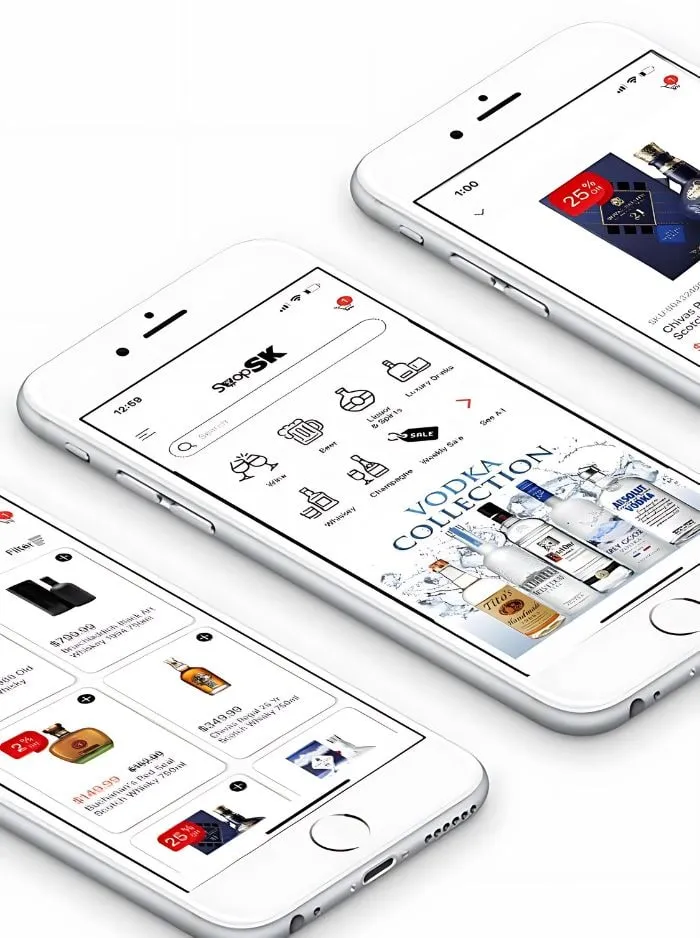 ShopSK liquor delivery app shown on three iPhones